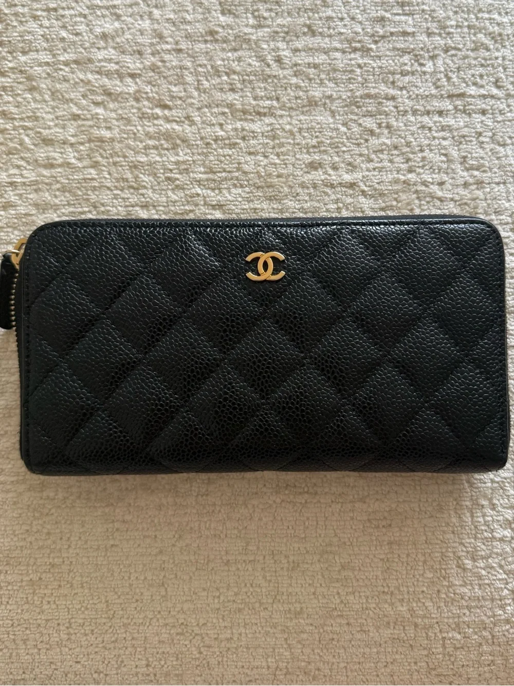 CHANEL Caviar Black Quilted Long Zip-Around Wallet - Dustbag Box Ribbon